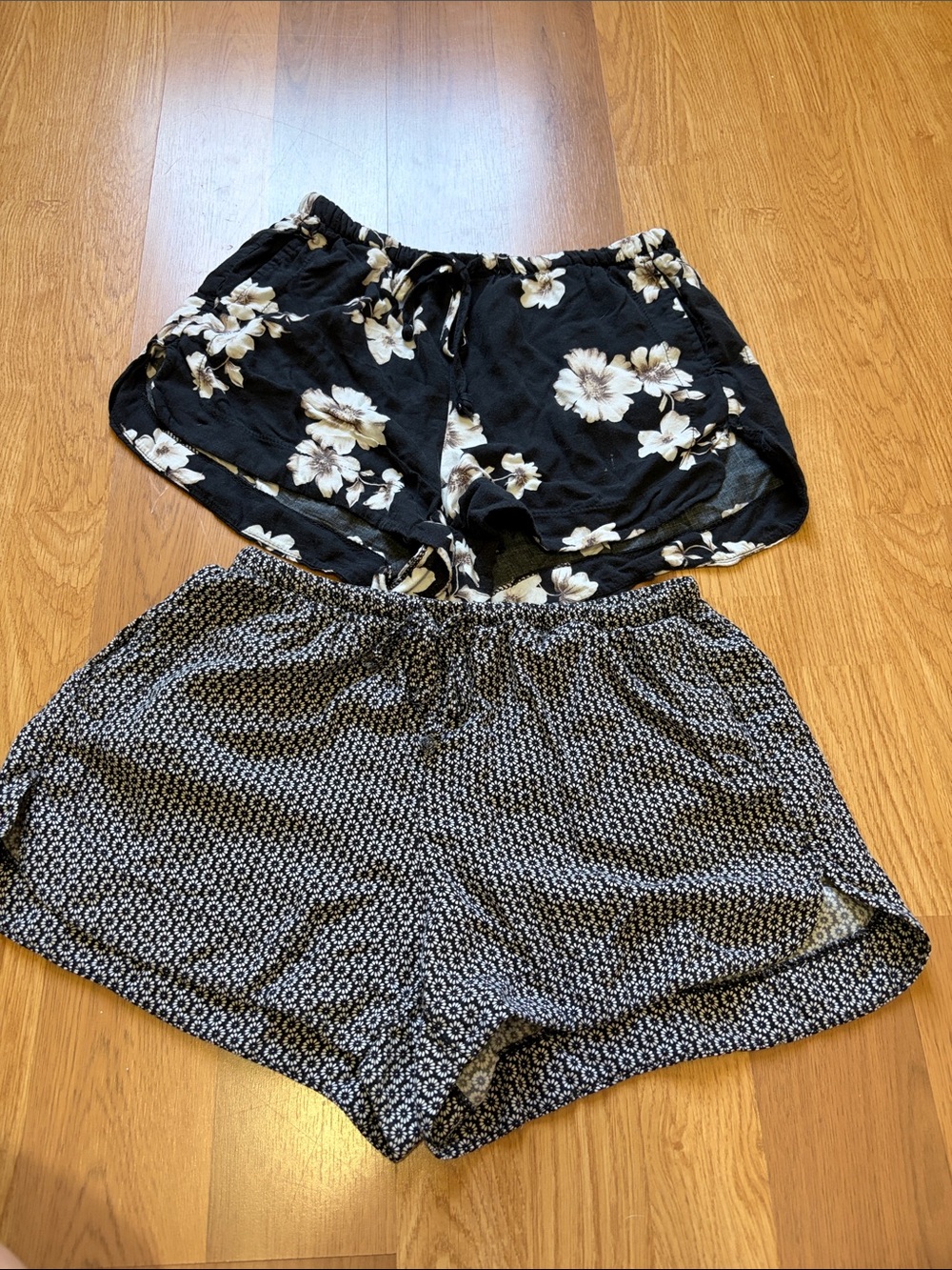 Black Floral and Navy Geo Shorts Duo
